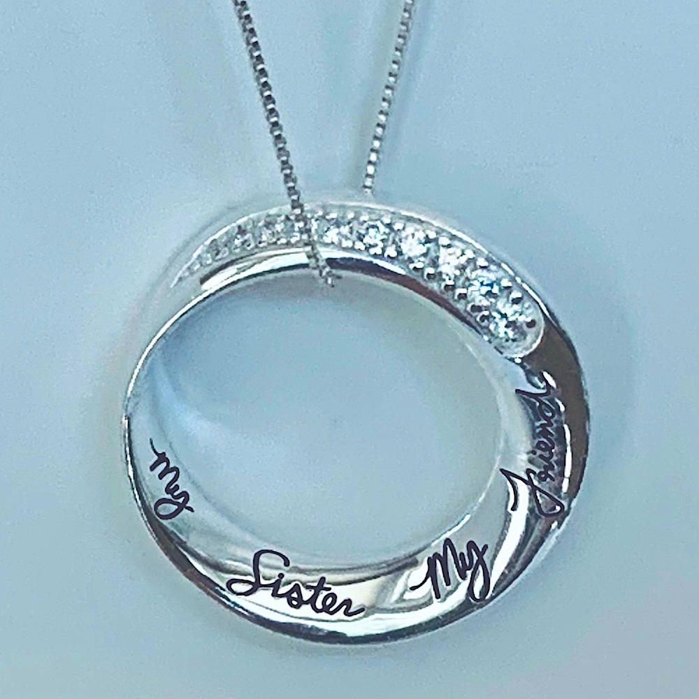 “My Sister My Friend” Engraved Sterling Silver with CZs Necklace